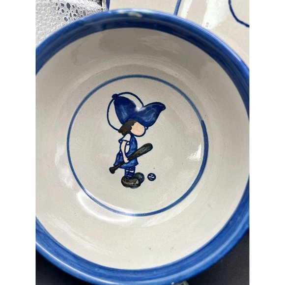 Louisville Stoneware 3 Piece Meal Set Cup Bowl & Plate Hand Painted Baseball USA